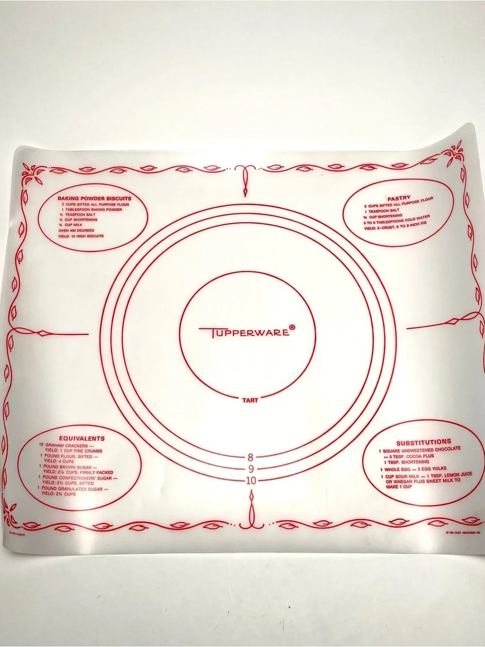 Vintage 1965 Tupperware Pastry Mat Dough Rolling Sheet Red Graphics 22